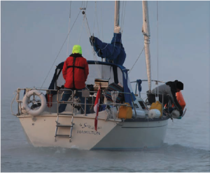 The crew left Port Stanley early on a foggy morning.